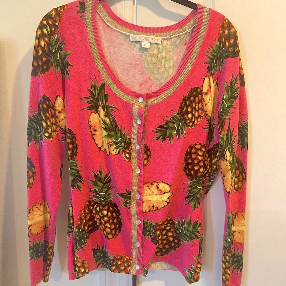Boston Proper Cheery Fun Cardigan with Pineapples by Boston Proper size Medium